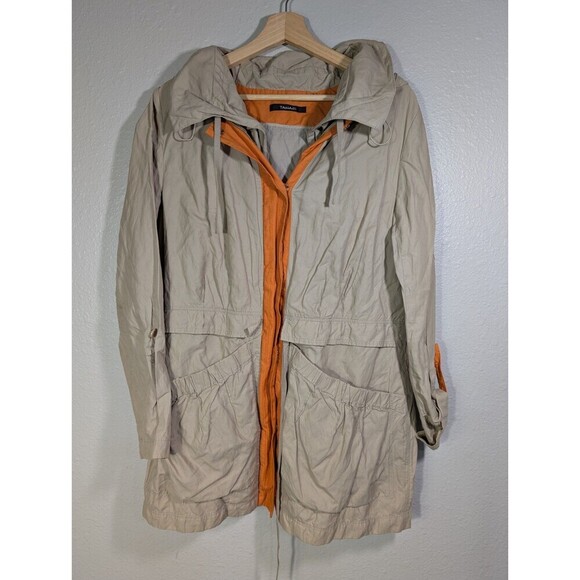 Tahari Windbreaker Hooded Light Jacket Beige Orange Medium - Picture 1 of 12
